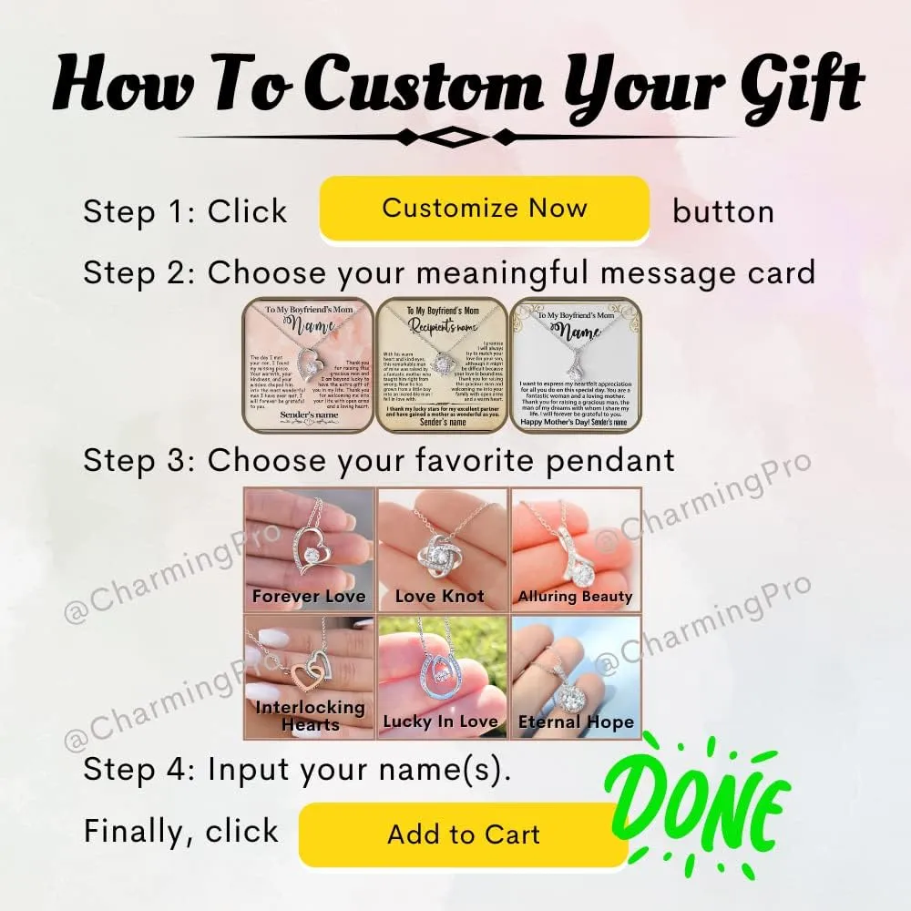 Gift for Boyfriend's Mom - To My Boyfriends Mom Necklace Personalized, Mother's Day Birthday Ideas, Message Card Pendant Jewelry Present For BFs Mother