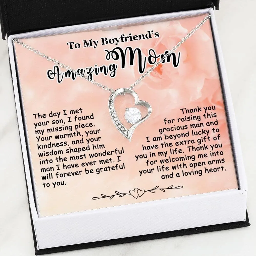 Gift for Boyfriend's Mom - To My Boyfriends Mom Necklace Personalized, Mother's Day Birthday Ideas, Message Card Pendant Jewelry Present For BFs Mother