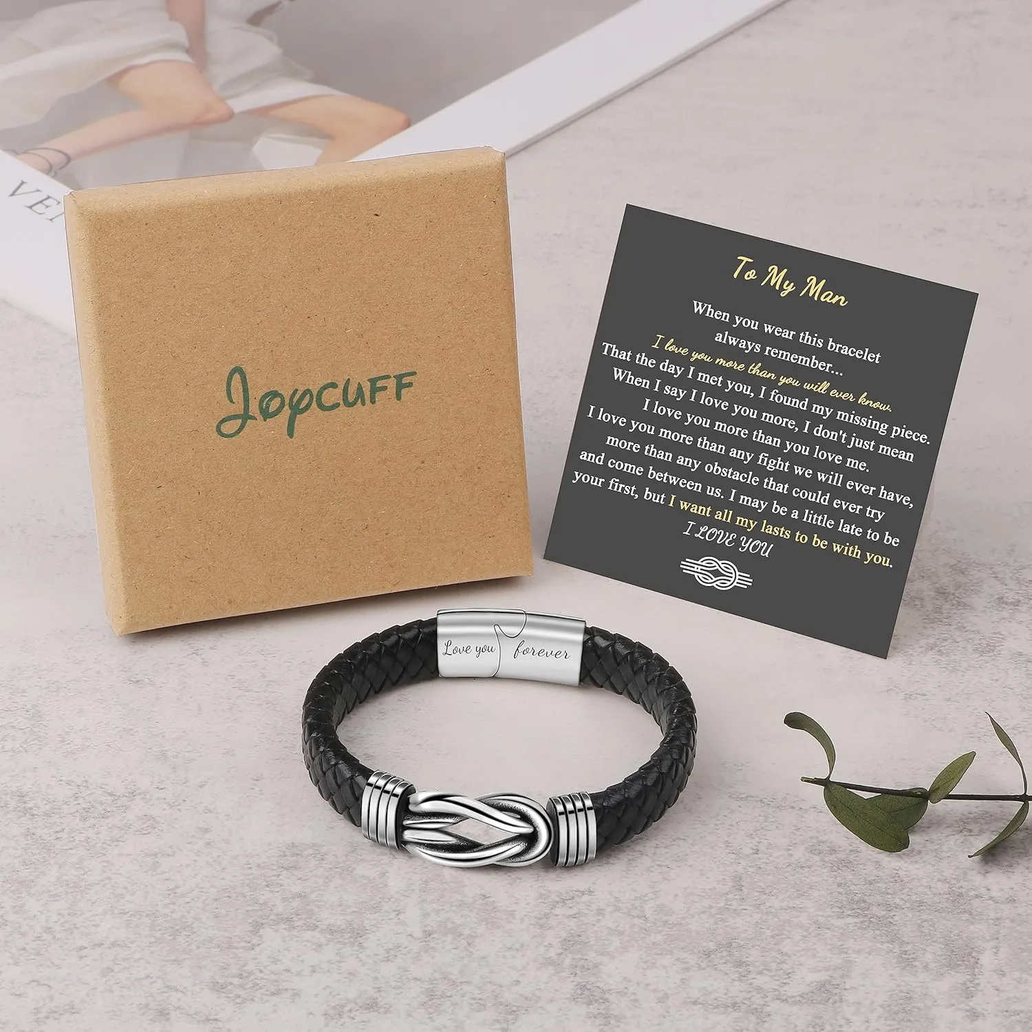 Gift for Men Black Braided Leather Infinity Bracelet for Men Dad Husband Boyfriend Son Grandson Brother Nephew Uncle Forever Linked Together Stainless Steel Engraved with Love You Forever Jewelry 7.5|8.5|9 Inches
