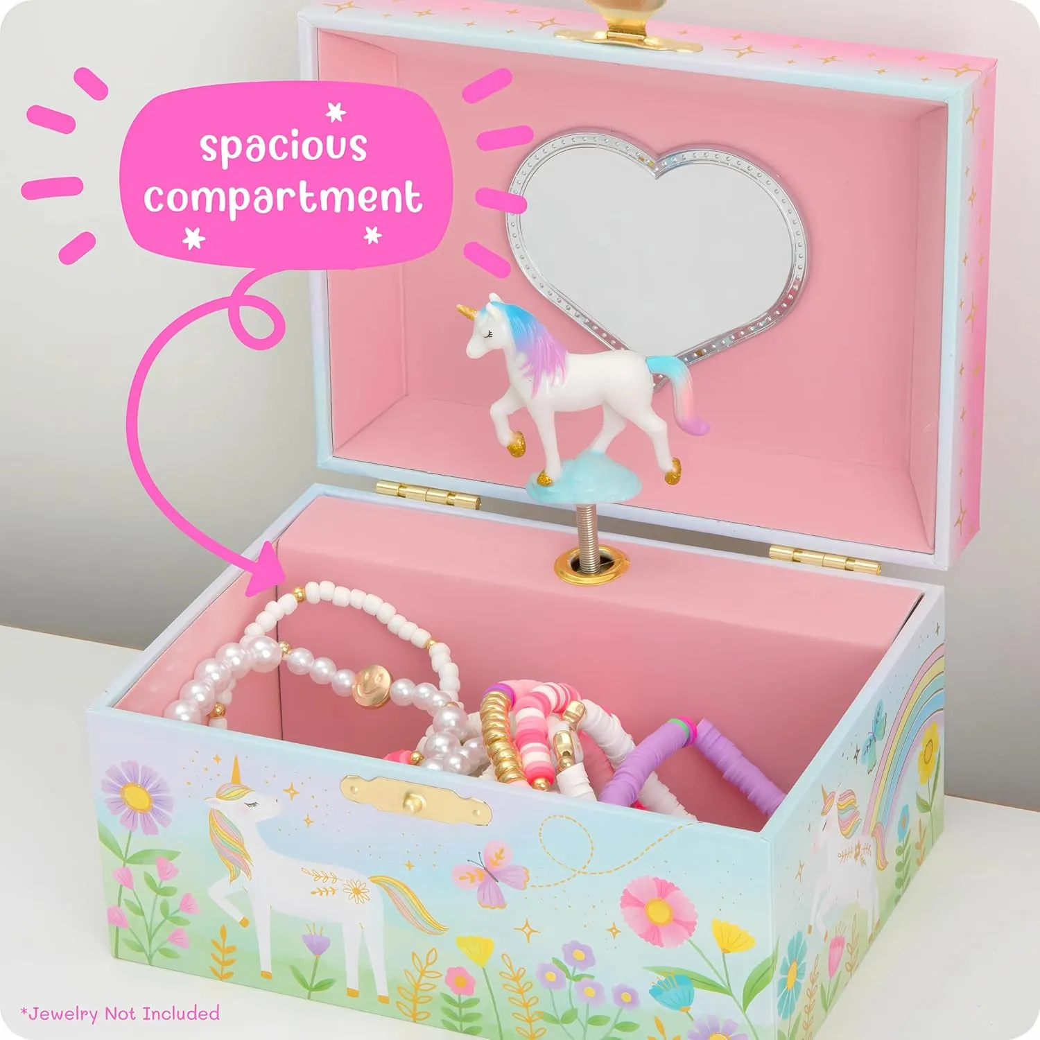 Giggle & Honey Musical Jewelry Box for Girls - Kids Jewelry Box, Unicorn Toys for Girls 4-6, Easter Gifts for Kids, 6 x 4.7 x 3.5 in