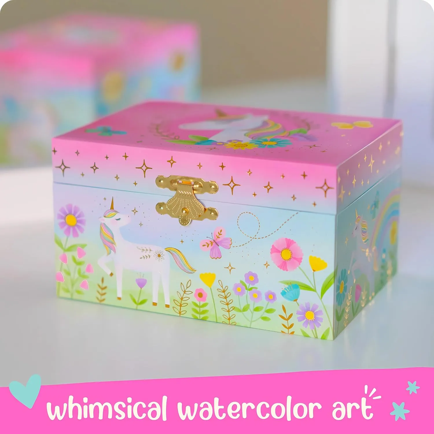 Giggle & Honey Musical Jewelry Box for Girls - Kids Jewelry Box, Unicorn Toys for Girls 4-6, Easter Gifts for Kids, 6 x 4.7 x 3.5 in