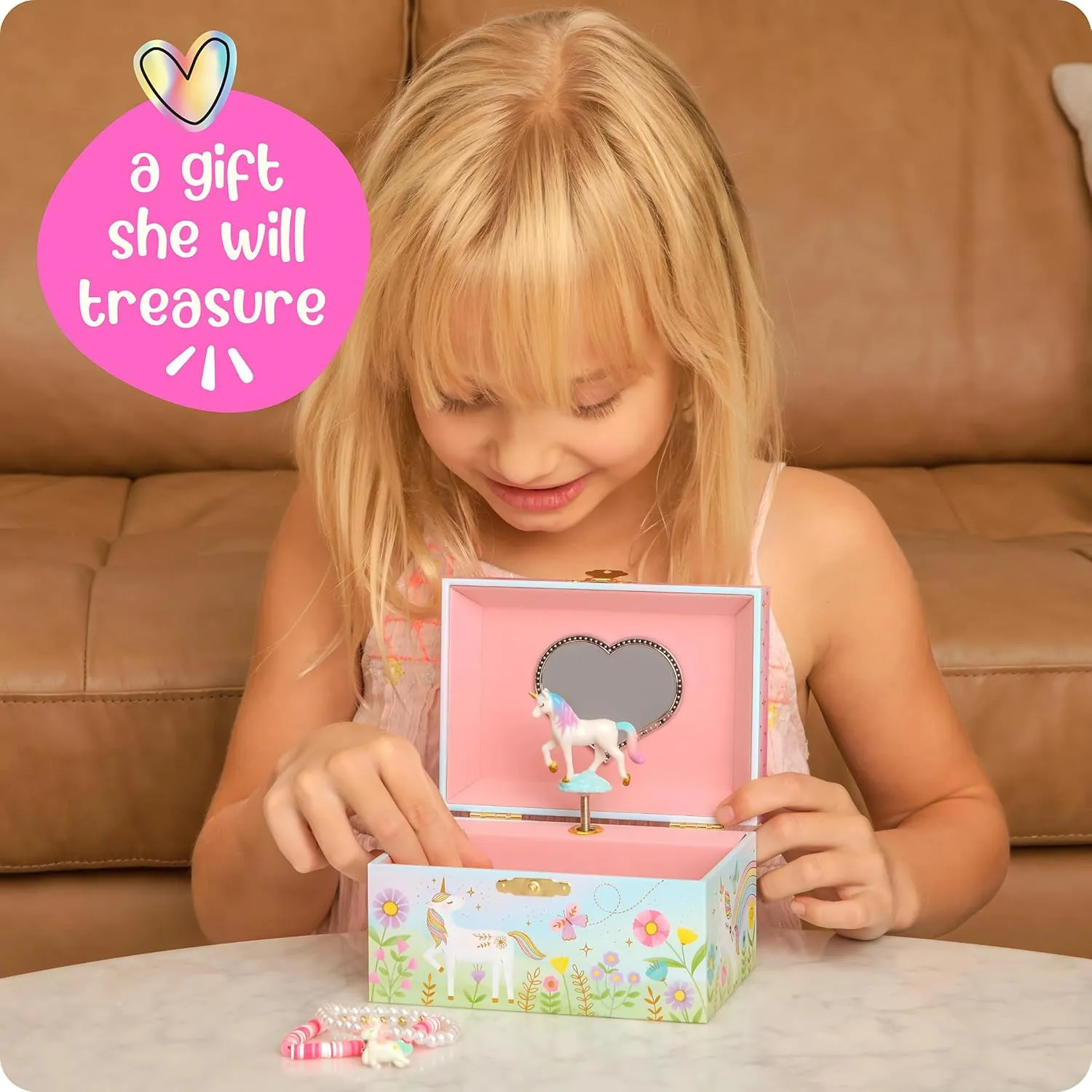 Giggle & Honey Musical Jewelry Box for Girls - Kids Jewelry Box, Unicorn Toys for Girls 4-6, Easter Gifts for Kids, 6 x 4.7 x 3.5 in