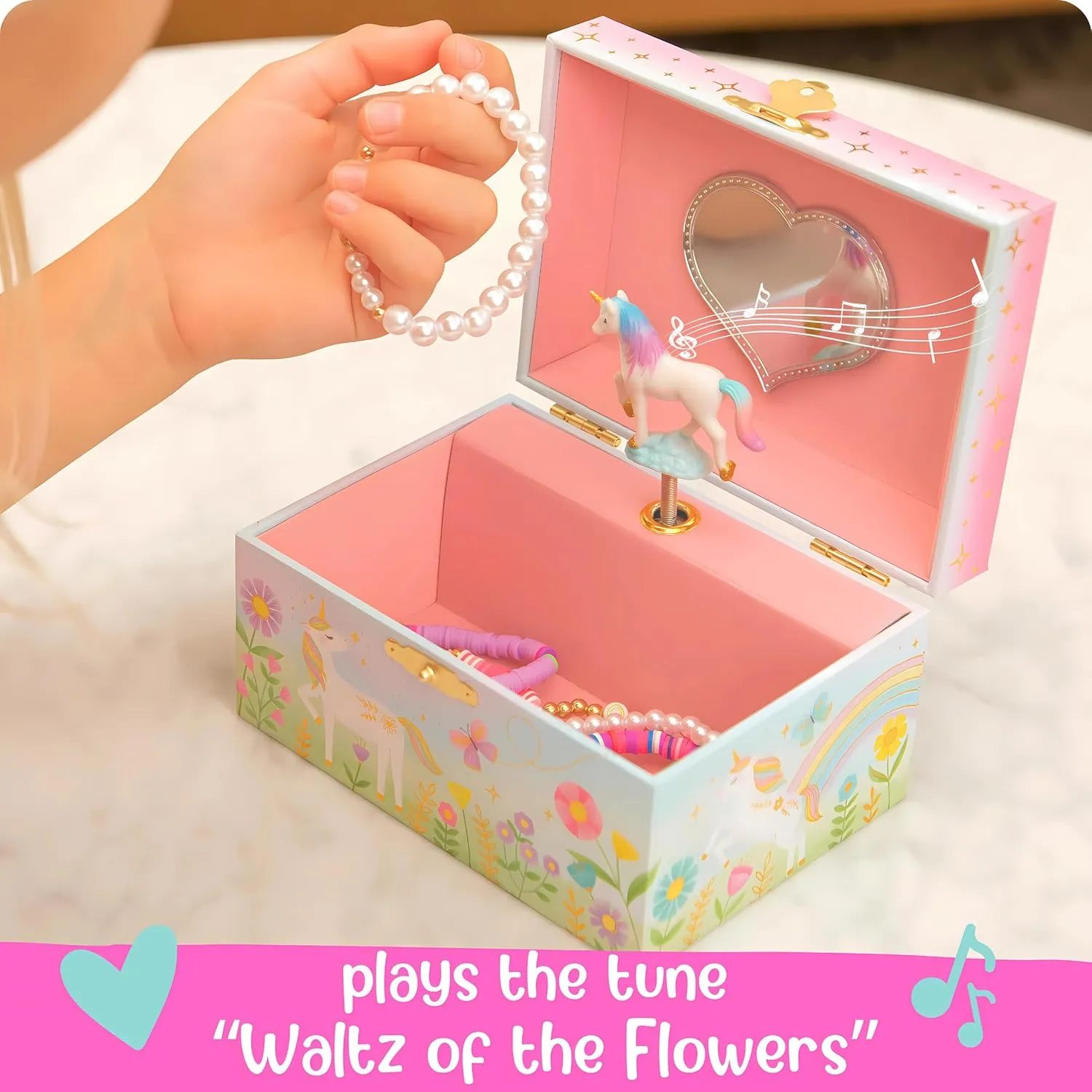 Giggle & Honey Musical Jewelry Box for Girls - Kids Jewelry Box, Unicorn Toys for Girls 4-6, Easter Gifts for Kids, 6 x 4.7 x 3.5 in