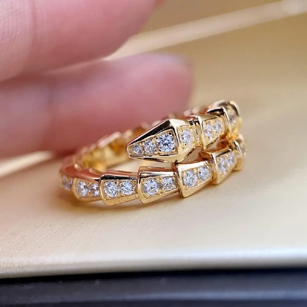 Gixaxak Charm Sterling Silver Gold Snake Shape Ring Opening Adjustable Design Jewelry Handmade Polishing Durable Diamonds Jewelry Dainty Exotic Flavor Features Style Animal Wild Ring Gold