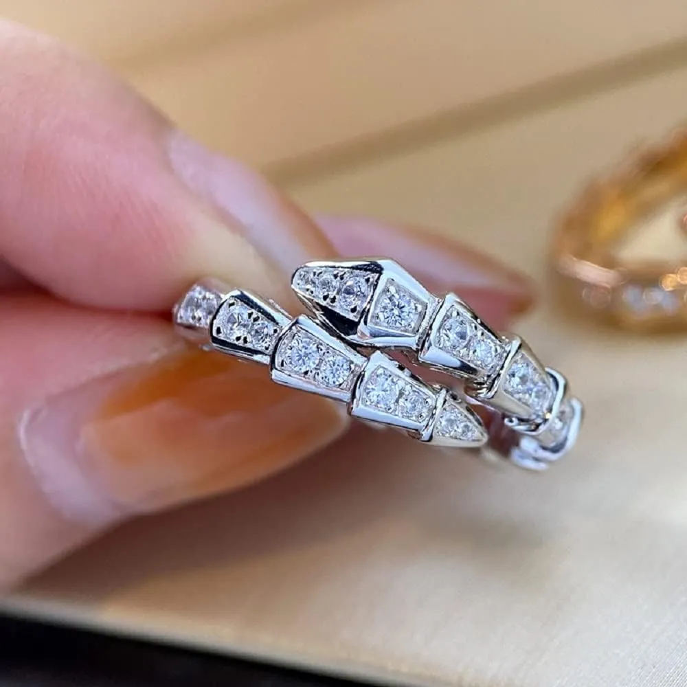 Gixaxak Charm Sterling Silver Gold Snake Shape Ring Opening Adjustable Design Jewelry Handmade Polishing Durable Diamonds Jewelry Dainty Exotic Flavor Features Style Animal Wild Ring Silver