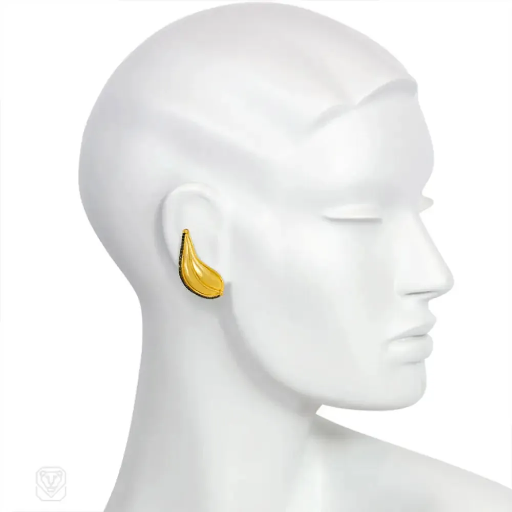 Gold and black diamond leaf form earrings, Sara Bacsh