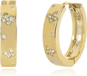 Gold Butterfly Hoop Earrings for Women 14K Gold Plated Cubic Zirconia Butterfly Chunky Hoop Earrings Sparkly CZ Butterfly Thick Huggie Hoop Cartilage Ear Cuff Trendy Summer Jewelry Gift for Women