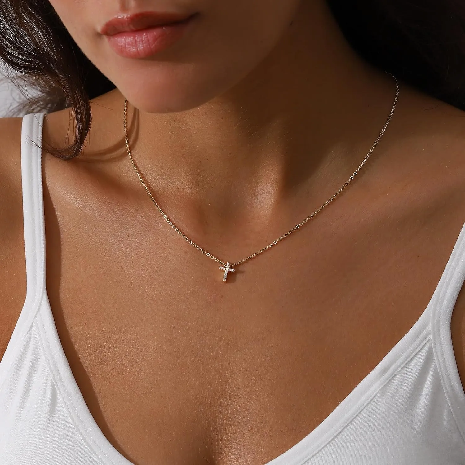 Gold Cross Necklace for Women,14K Gold Plated Cross Necklace with Crown, Cubic Zirconia Cross Crucifix Cross Sideways Cross Necklace Trendy Jewelry Halloween Thanksgiving Christmas Gift