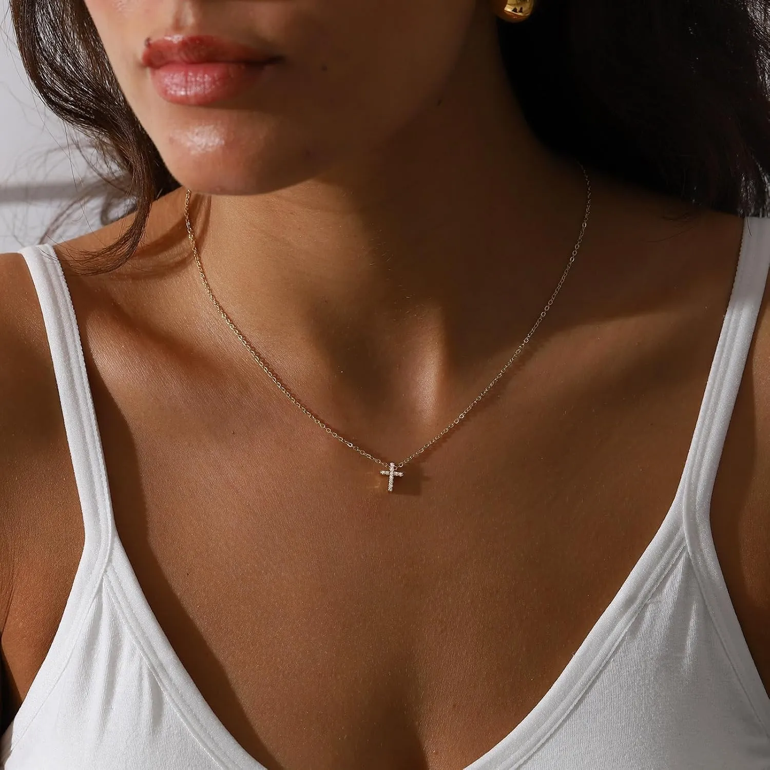 Gold Cross Necklace for Women,14K Gold Plated Cross Necklace with Crown, Cubic Zirconia Cross Crucifix Cross Sideways Cross Necklace Trendy Jewelry Halloween Thanksgiving Christmas Gift