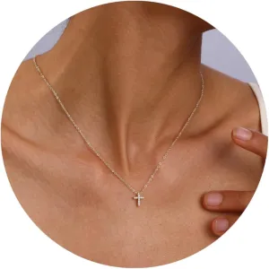 Gold Cross Necklace for Women,14K Gold Plated Cross Necklace with Crown, Cubic Zirconia Cross Crucifix Cross Sideways Cross Necklace Trendy Jewelry Halloween Thanksgiving Christmas Gift