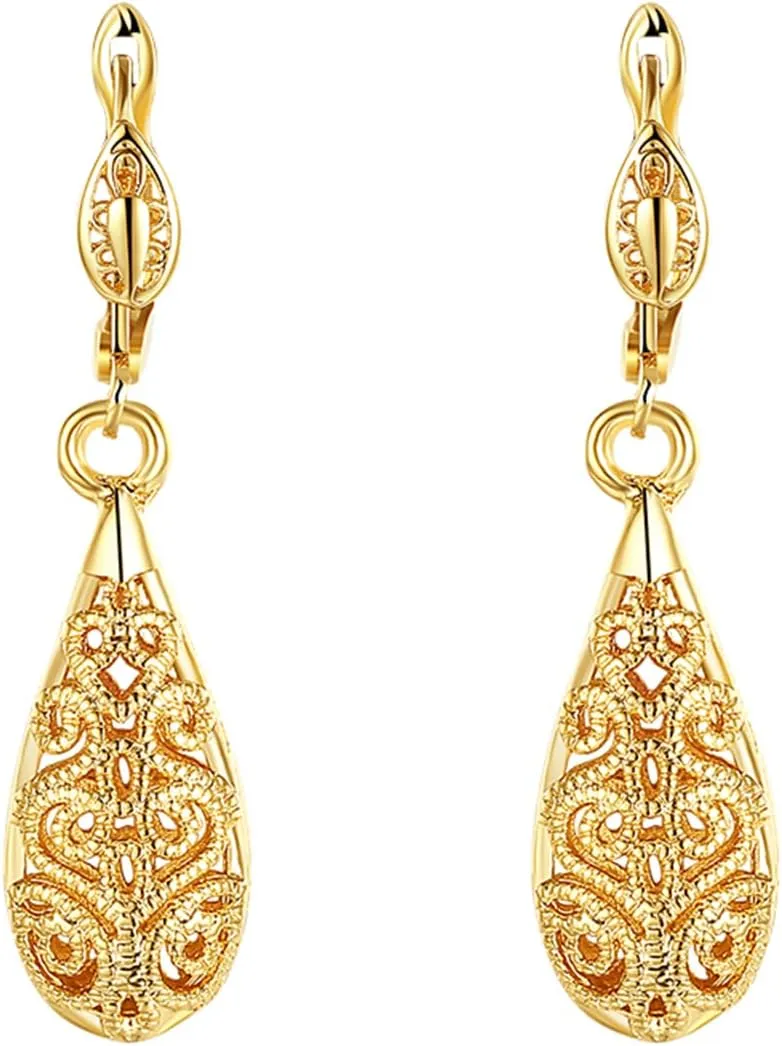Gold Dangle Earrings for Women, 18K Gold Plated Waterdrop Cutout Drop Earrings