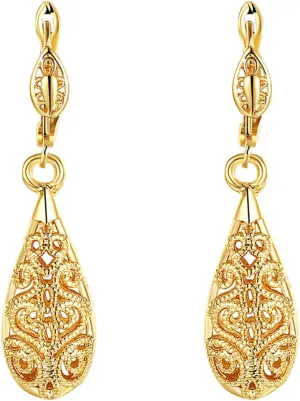 Gold Dangle Earrings for Women, 18K Gold Plated Waterdrop Cutout Drop Earrings