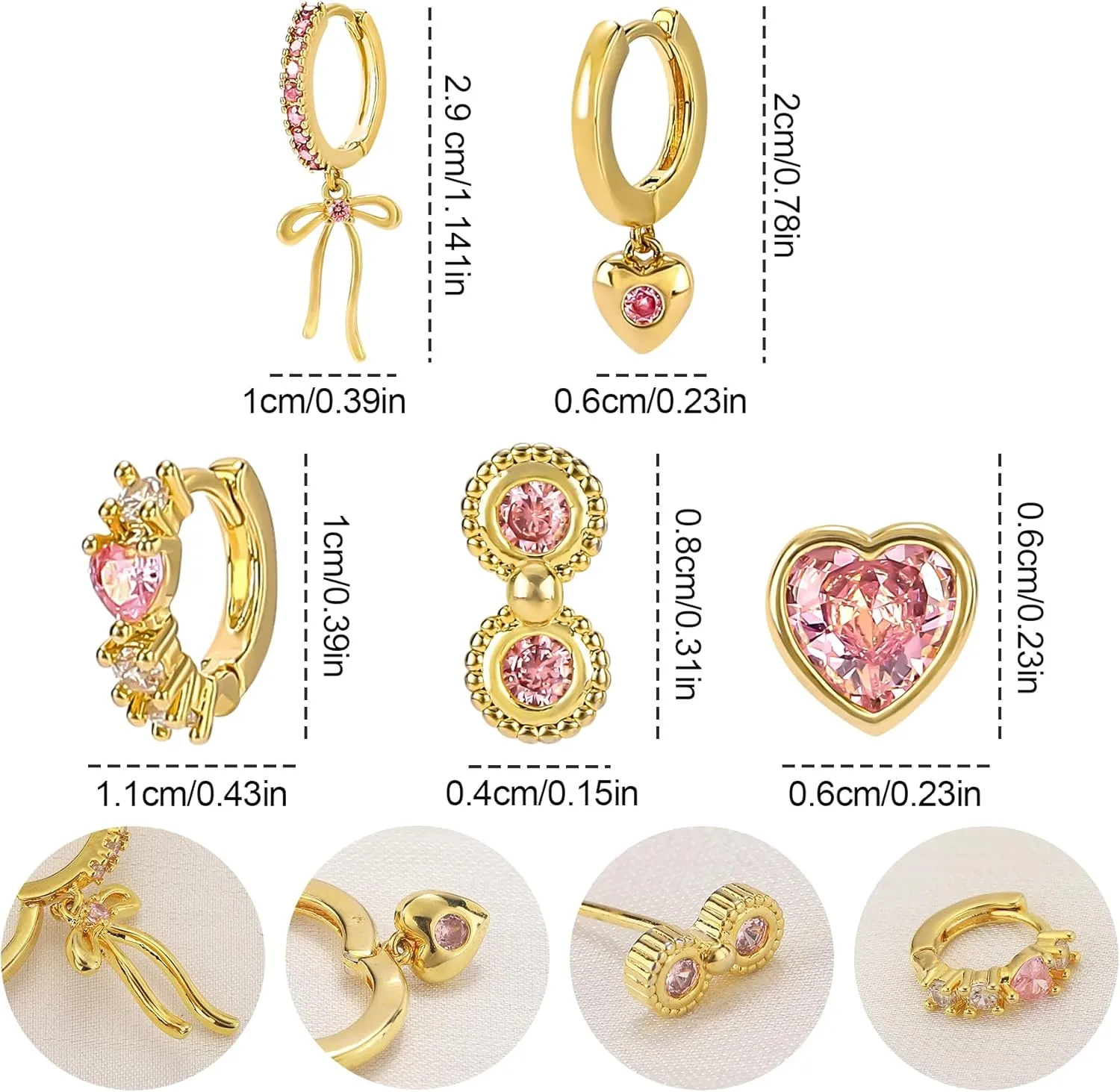 Gold Earrings Set for Women 14K Gold Plated Cubic Zirconia Love Heart Bowknot Clover Fruit Flower Insect Ocean Cross Huggie Hoop Earrings Stud Earrings Set for Multiple Piercing Party Jewelry Gifts