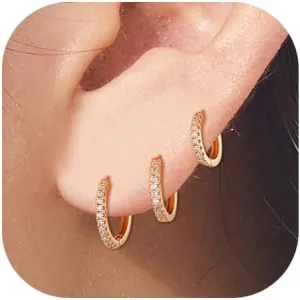 Gold Earrings Set for Women Small Huggie 14k Gold Plated Hoop Earrings Hypoallergenic Earring Stacks Trendy Dainty Jewelry (6-Earrings)