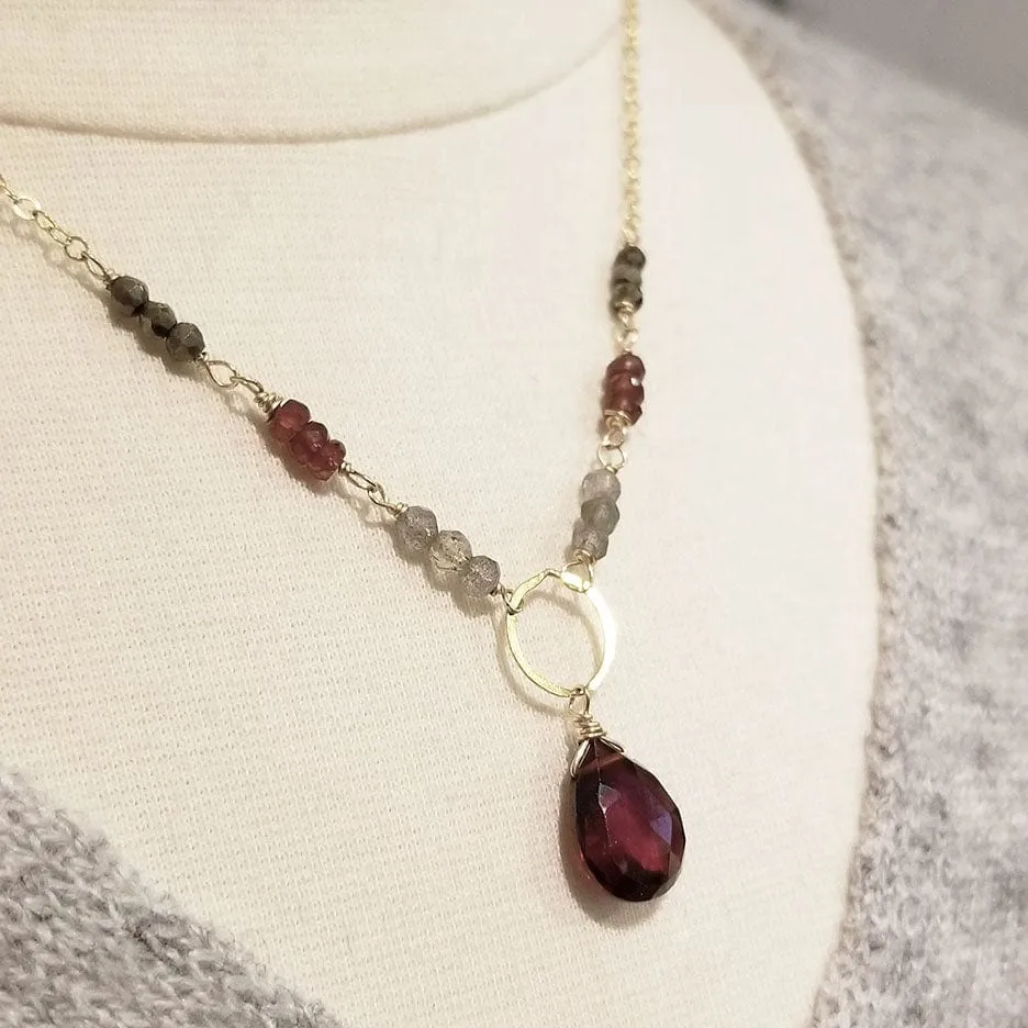 Gold Fill Garnet Drop Necklace