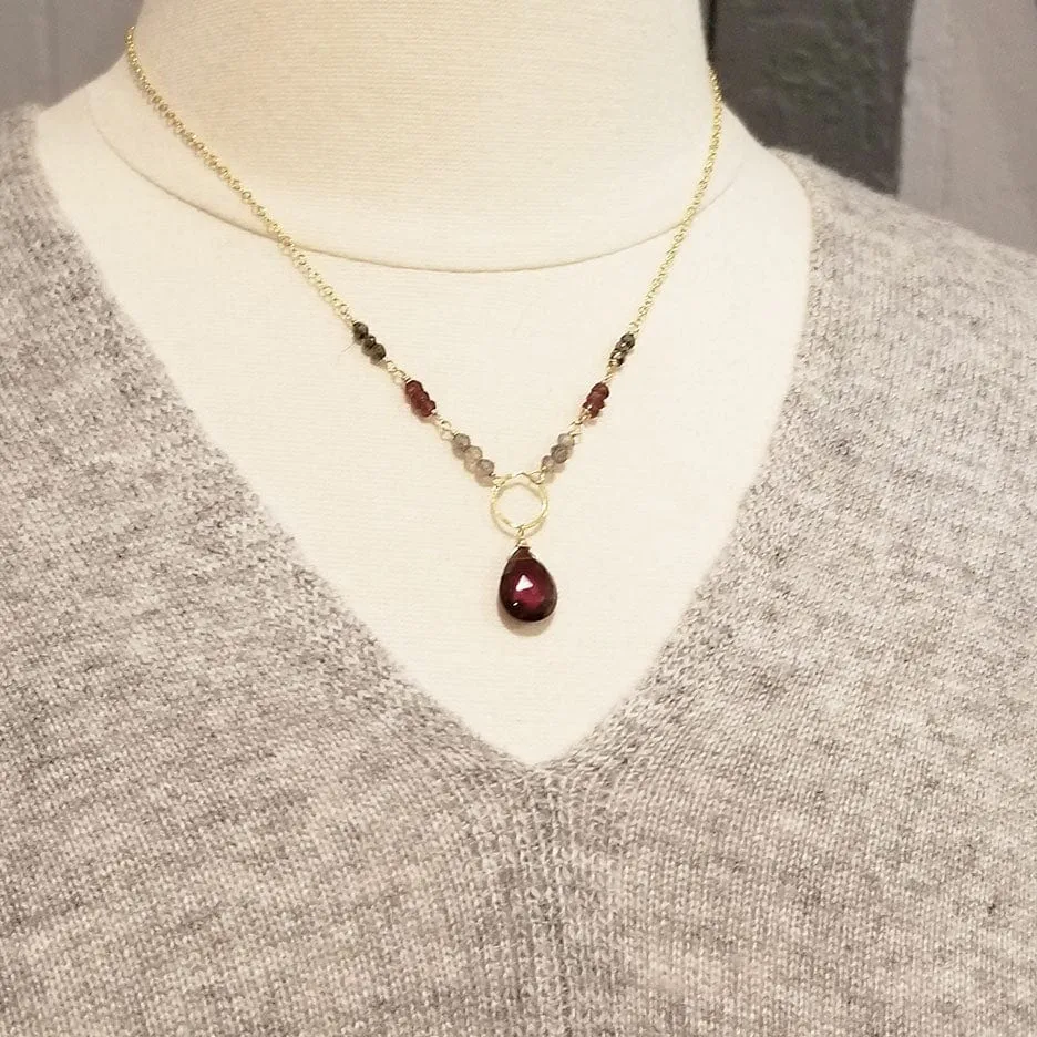 Gold Fill Garnet Drop Necklace