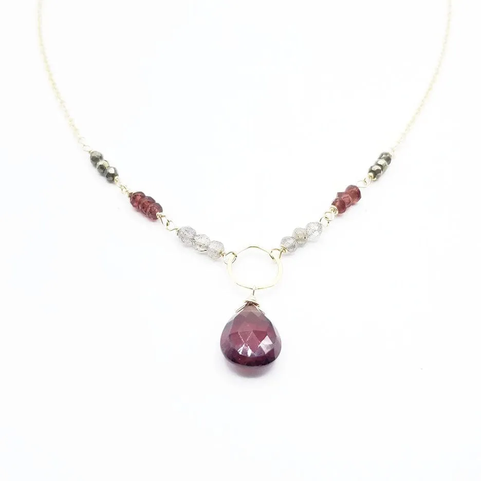 Gold Fill Garnet Drop Necklace