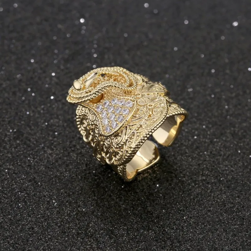 Gold Filled Bonded Saddle Ring with Stones Size T Adjustable
