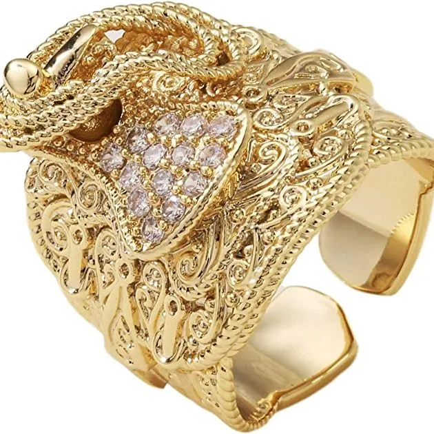 Gold Filled Bonded Saddle Ring with Stones Size T Adjustable