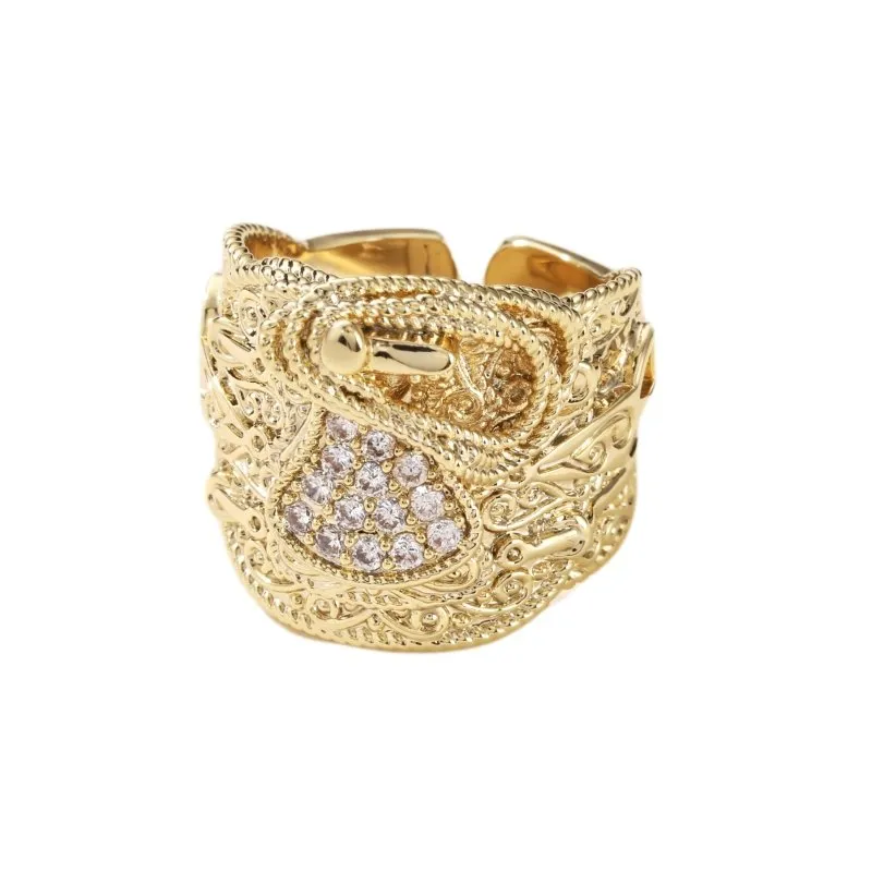 Gold Filled Bonded Saddle Ring with Stones Size T Adjustable