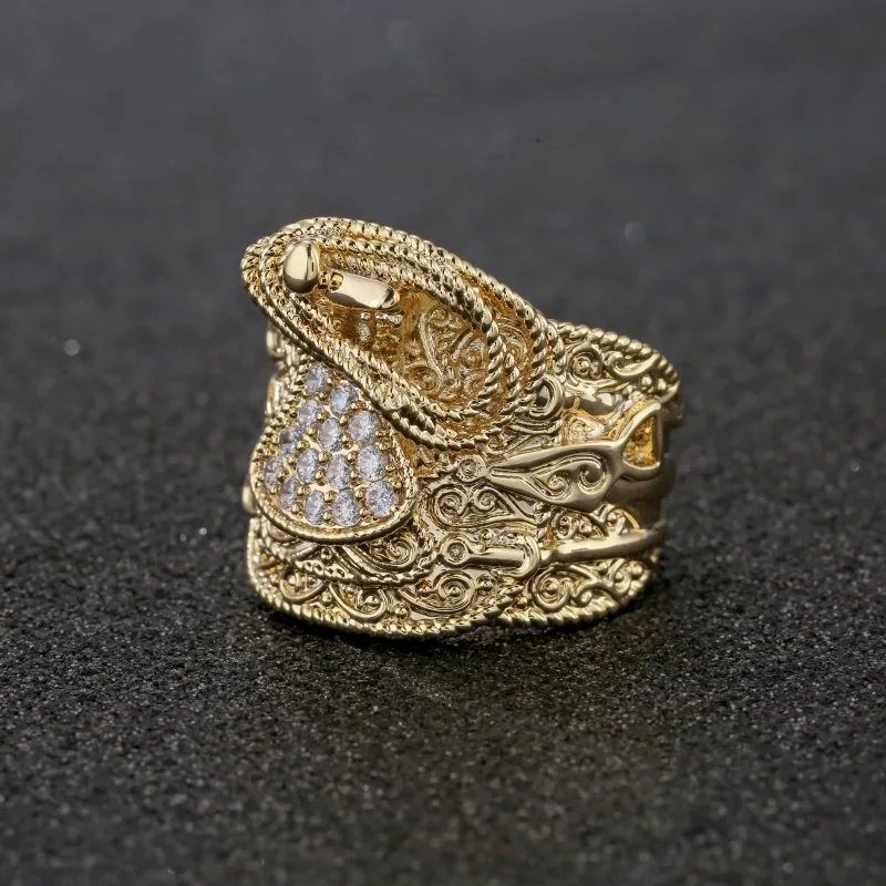 Gold Filled Bonded Saddle Ring with Stones Size T Adjustable