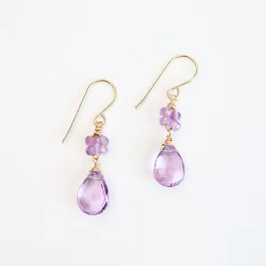 Gold Filled Flower Cluster with Pink Amethyst Earring