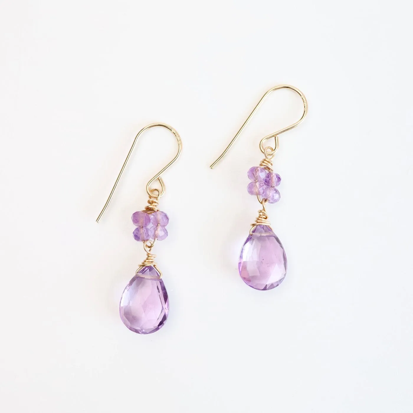 Gold Filled Flower Cluster with Pink Amethyst Earring