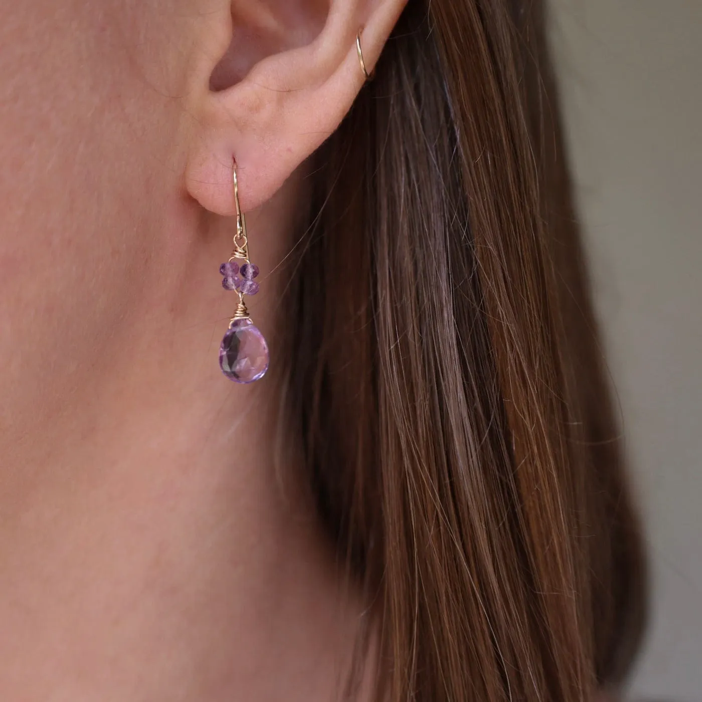 Gold Filled Flower Cluster with Pink Amethyst Earring