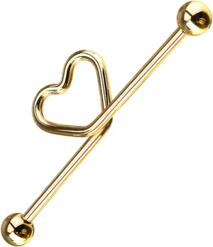 Gold Heart-Shaped Industrial Piercing  Daith, Scaffold, Cartilage Body Jewelry