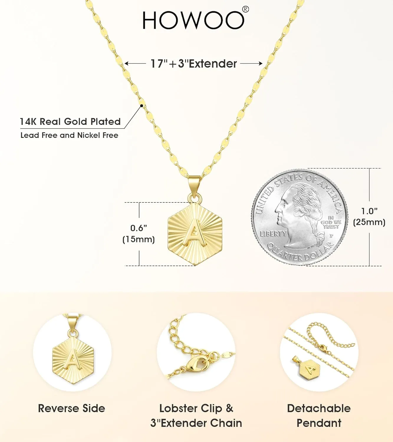 Gold Initial Necklace for Women, 14k Gold Plated Hexagon Letter Necklace for Women Men Birthday Galentines Valentine Gifts Jewelry