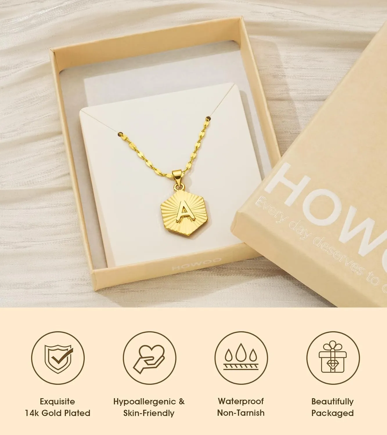 Gold Initial Necklace for Women, 14k Gold Plated Hexagon Letter Necklace for Women Men Birthday Galentines Valentine Gifts Jewelry