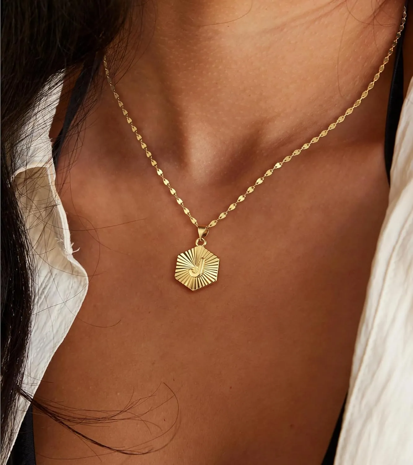 Gold Initial Necklace for Women, 14k Gold Plated Hexagon Letter Necklace for Women Men Birthday Galentines Valentine Gifts Jewelry