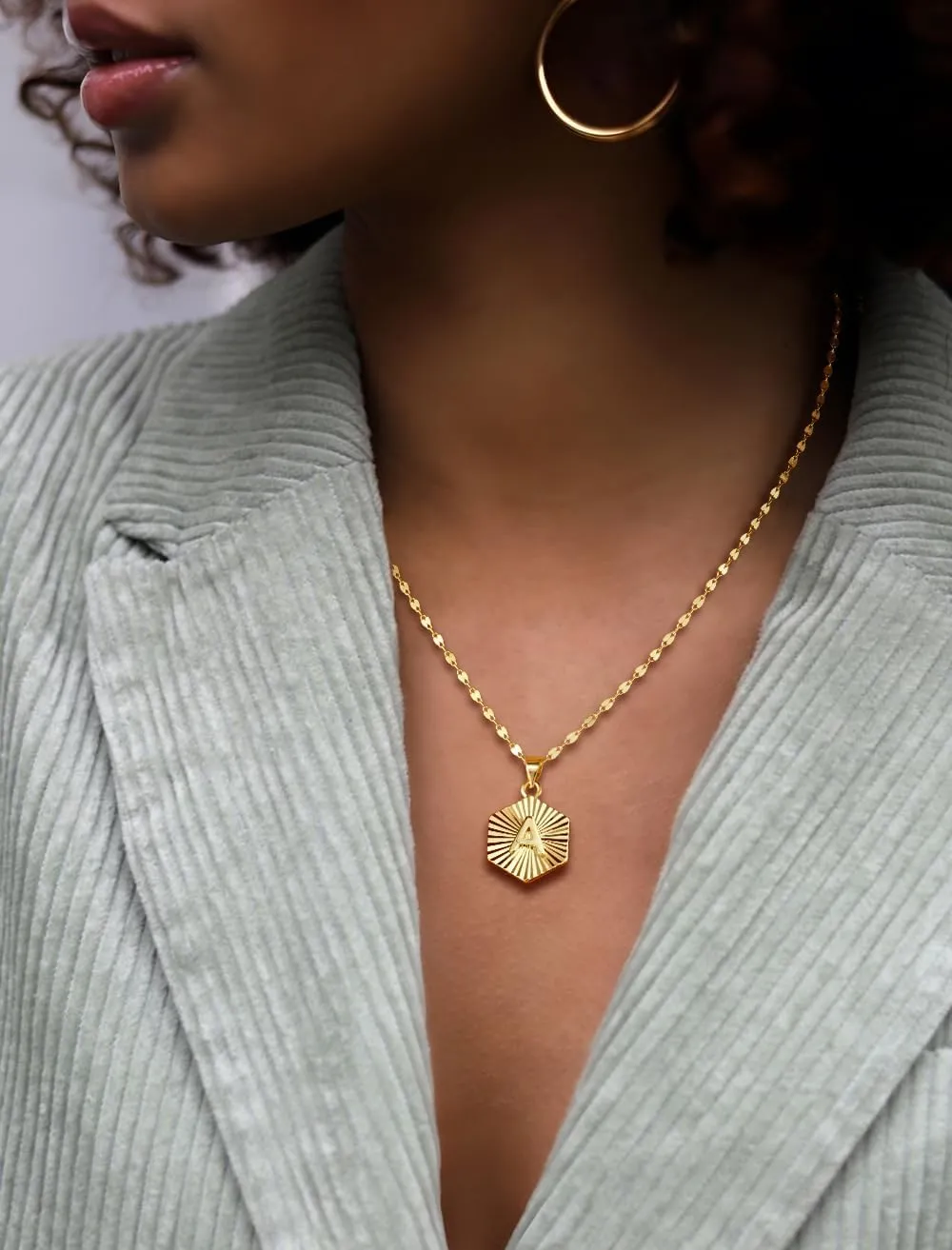 Gold Initial Necklace for Women, 14k Gold Plated Hexagon Letter Necklace for Women Men Birthday Galentines Valentine Gifts Jewelry