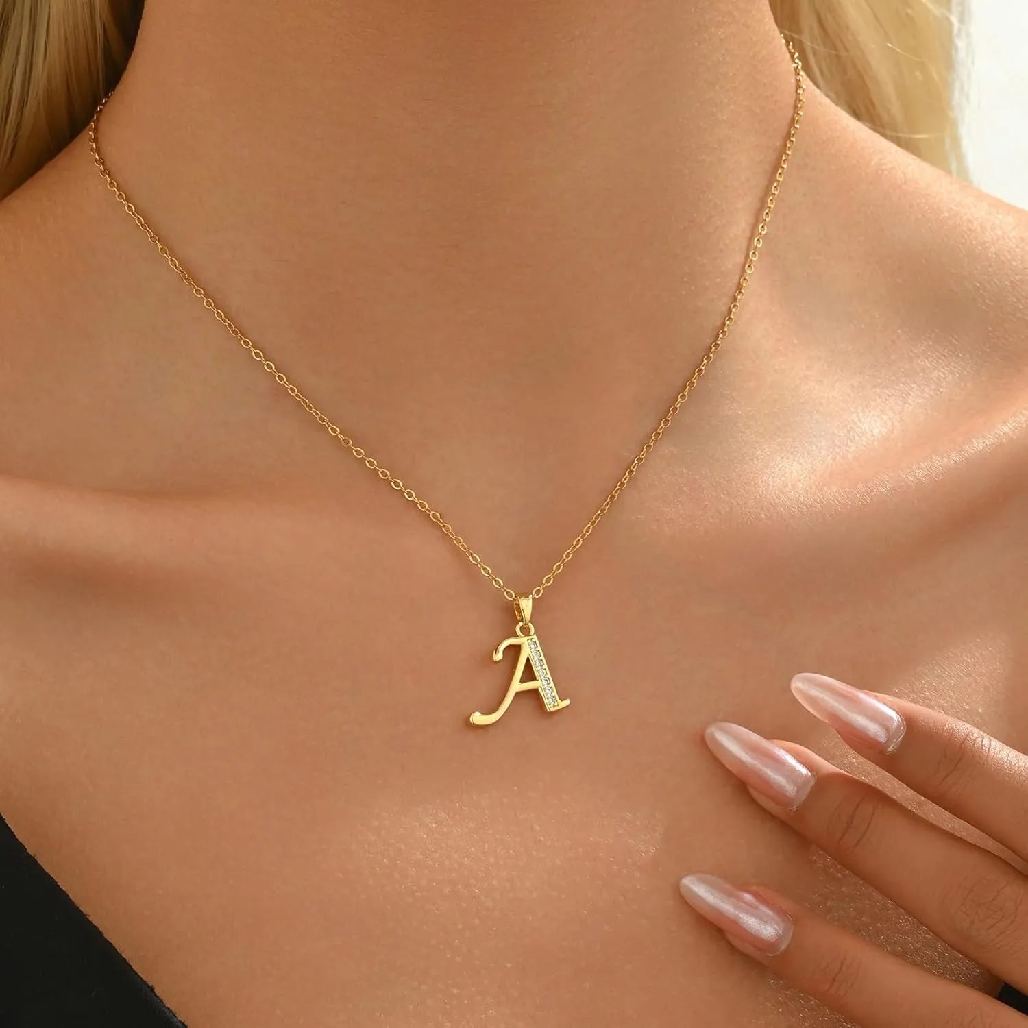 Gold Initial Necklaces for Women 18K Gold Plated Dainty Letter Necklace Personalized Monogram Name Necklace Tiny Cubic Zirconia A-Z Pendant Jewelry Necklace for Women Gift
