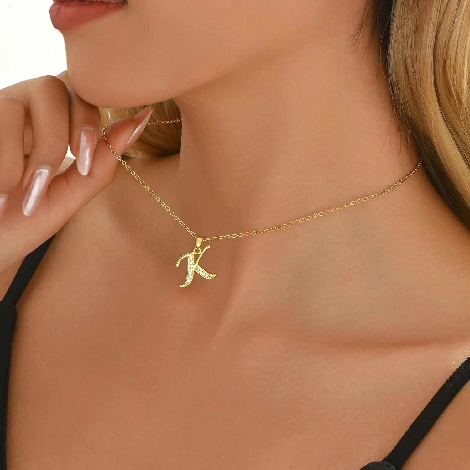 Gold Initial Necklaces for Women 18K Gold Plated Dainty Letter Necklace Personalized Monogram Name Necklace Tiny Cubic Zirconia A-Z Pendant Jewelry Necklace for Women Gift