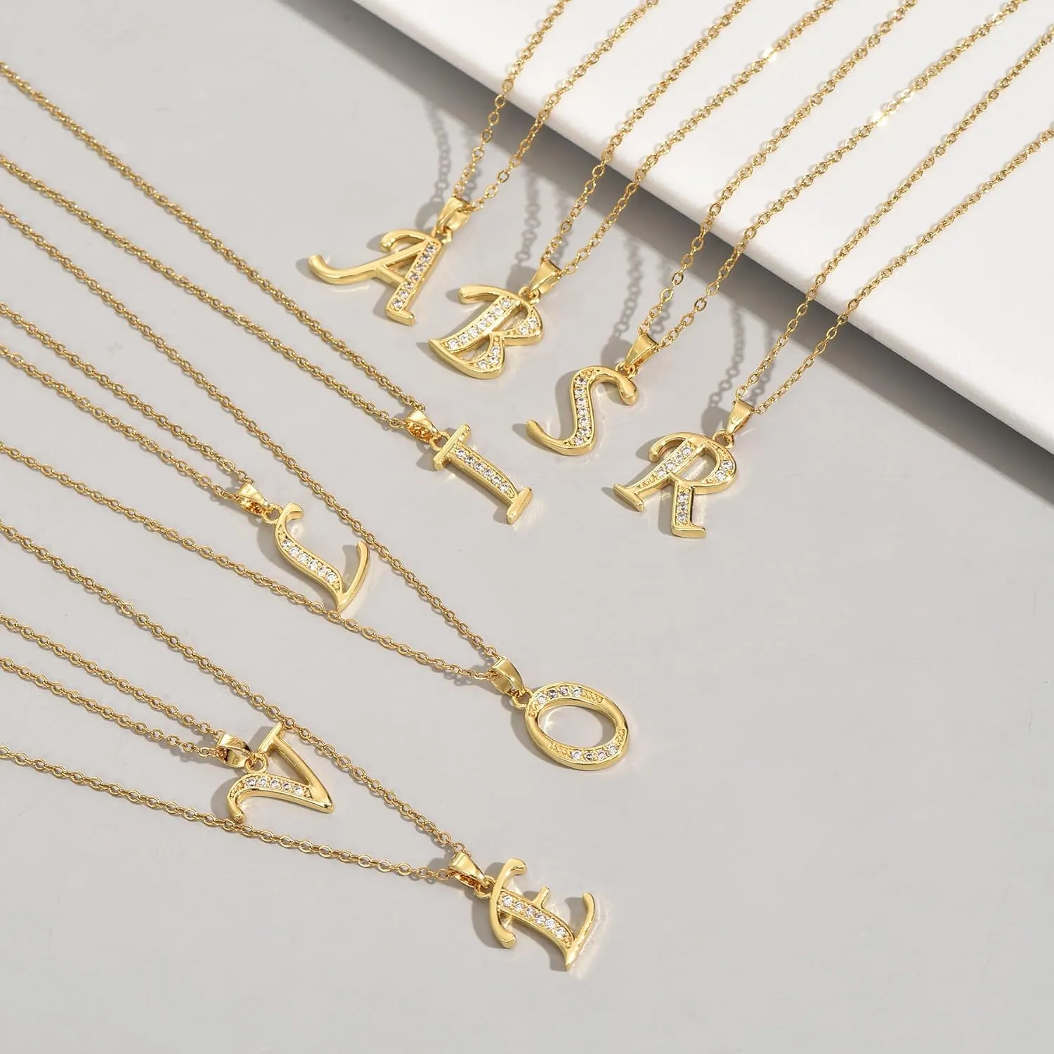Gold Initial Necklaces for Women 18K Gold Plated Dainty Letter Necklace Personalized Monogram Name Necklace Tiny Cubic Zirconia A-Z Pendant Jewelry Necklace for Women Gift
