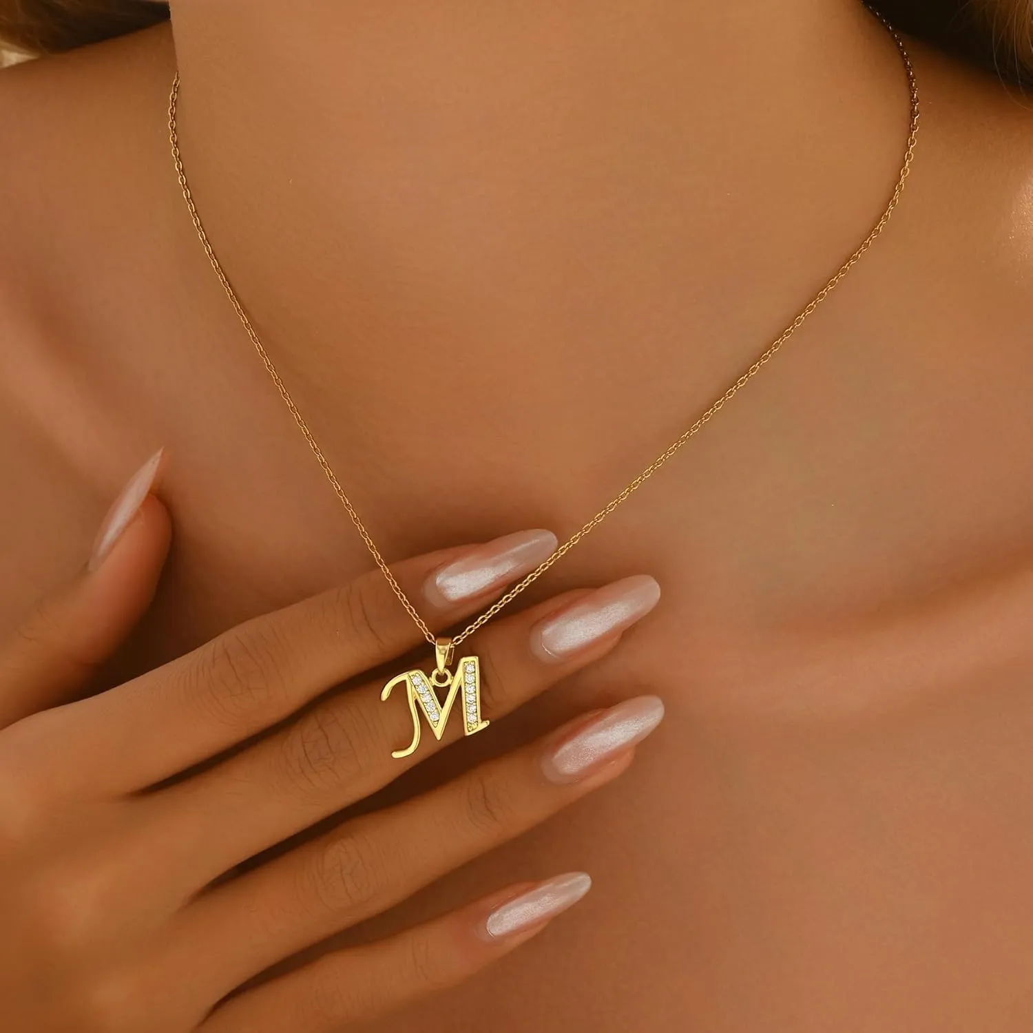 Gold Initial Necklaces for Women 18K Gold Plated Dainty Letter Necklace Personalized Monogram Name Necklace Tiny Cubic Zirconia A-Z Pendant Jewelry Necklace for Women Gift