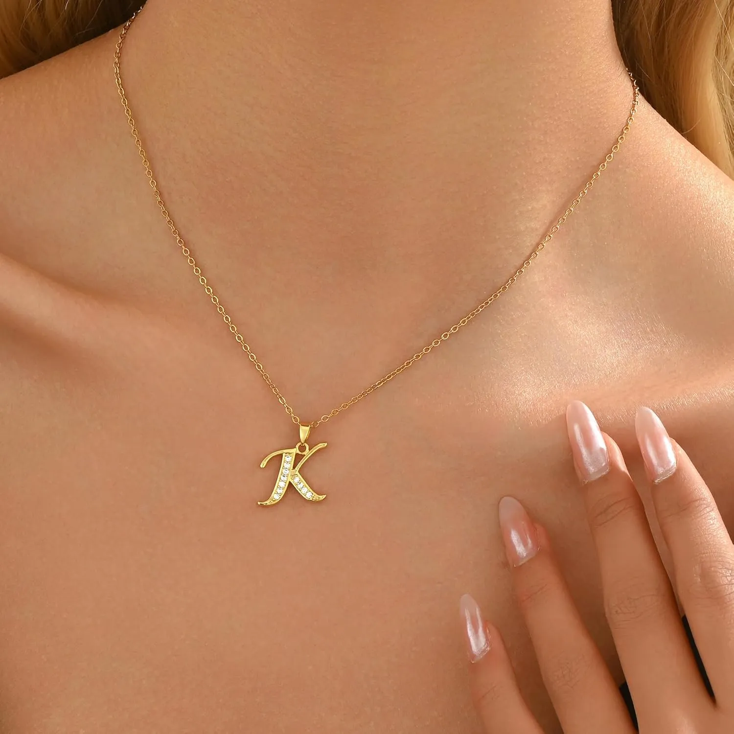 Gold Initial Necklaces for Women 18K Gold Plated Dainty Letter Necklace Personalized Monogram Name Necklace Tiny Cubic Zirconia A-Z Pendant Jewelry Necklace for Women Gift