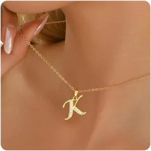 Gold Initial Necklaces for Women 18K Gold Plated Dainty Letter Necklace Personalized Monogram Name Necklace Tiny Cubic Zirconia A-Z Pendant Jewelry Necklace for Women Gift