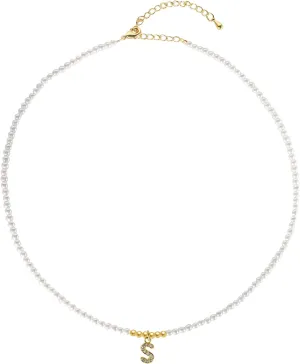 Gold Initial Pearl Necklaces for Women, Dainty Gold Letter Strands Necklace A-Z Pendant Pearl Choker Necklace Trendy Personalized Monogram Name Necklace Gold Jewelry Necklace for Women Gift