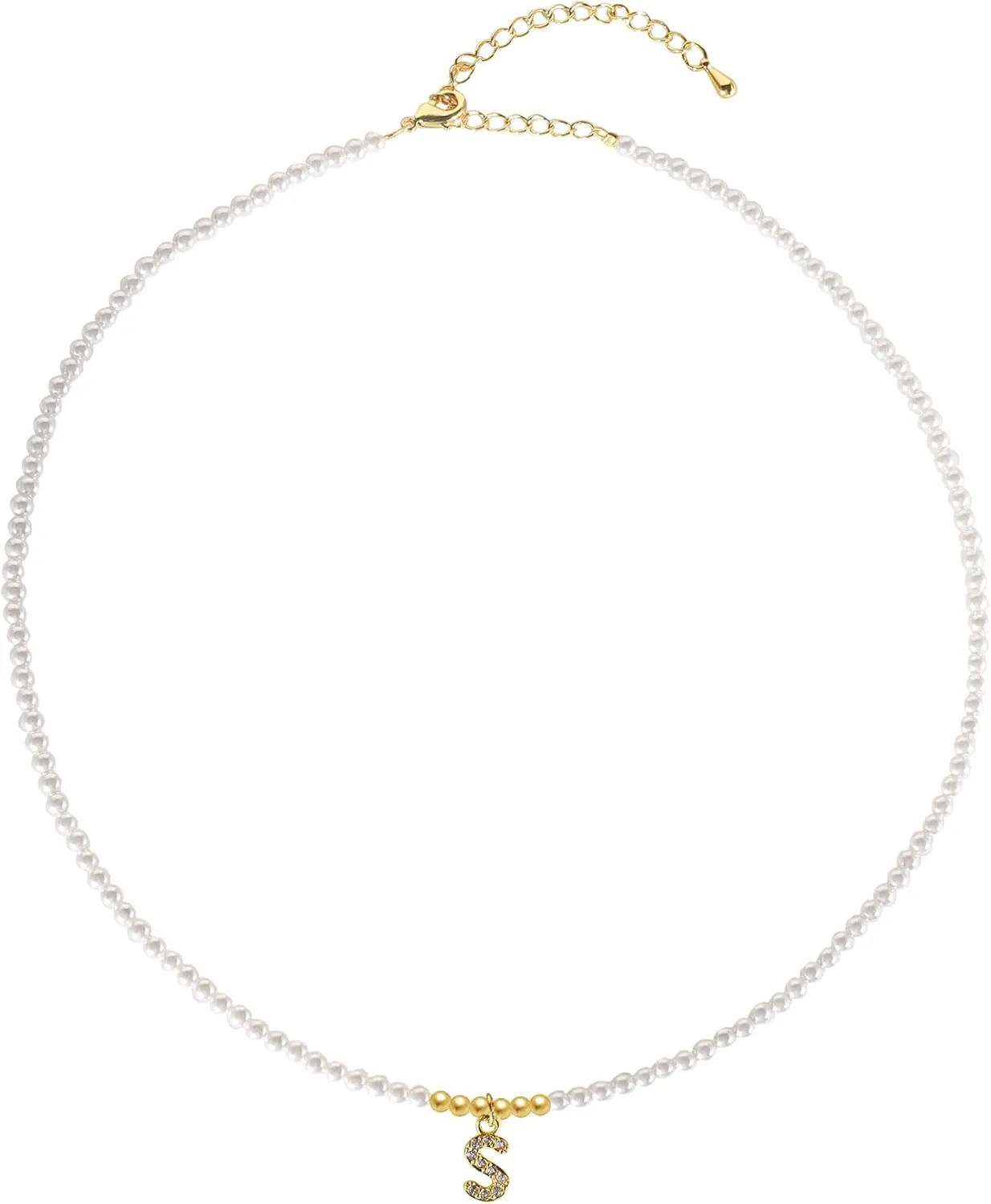 Gold Initial Pearl Necklaces for Women, Dainty Gold Letter Strands Necklace A-Z Pendant Pearl Choker Necklace Trendy Personalized Monogram Name Necklace Gold Jewelry Necklace for Women Gift
