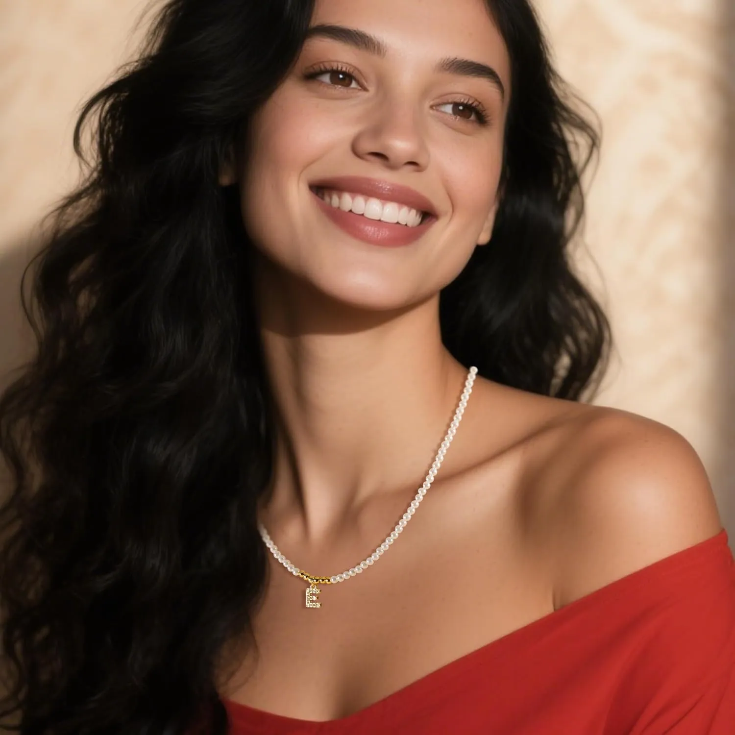 Gold Initial Pearl Necklaces for Women, Dainty Gold Letter Strands Necklace A-Z Pendant Pearl Choker Necklace Trendy Personalized Monogram Name Necklace Gold Jewelry Necklace for Women Gift