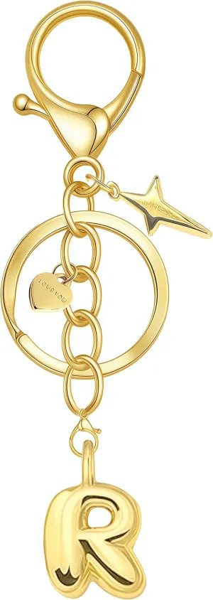 Gold Letter Keychain for Women, Initial Pendant Bag Charms for Handbags, Purse, Personalized Bubble Keychians Gift