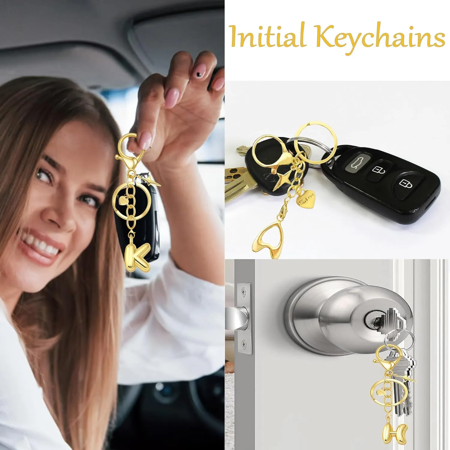Gold Letter Keychain for Women, Initial Pendant Bag Charms for Handbags, Purse, Personalized Bubble Keychians Gift