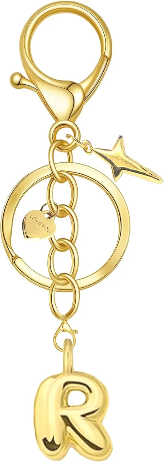 Gold Letter Keychain for Women, Initial Pendant Bag Charms for Handbags, Purse, Personalized Bubble Keychians Gift