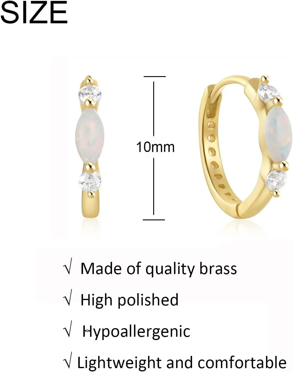 Gold Opal Huggie Earrings for Women, Minimalist Small Hoop Earrings with Zircons