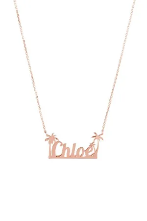 Gold Palm Tree Necklace, Custom Name Pendant, 9K 14K 18K Gold, Rose Gold, Personalized Gift For Her, Tropical Pendant/code: 0.003