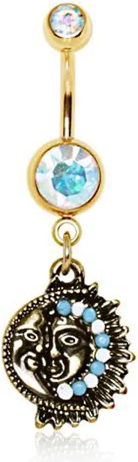 Gold Plated Antique Mayan Sun and Moon WildKlass Navel Ring