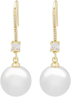 Gold Plated Copper Pearl Drop Hook Earrings, Circle Zircon Dangle Earrings, Birthday Gift for Women