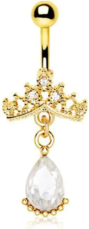 Gold Plated Crown Tear Drop Dangle WildKlass Navel Ring
